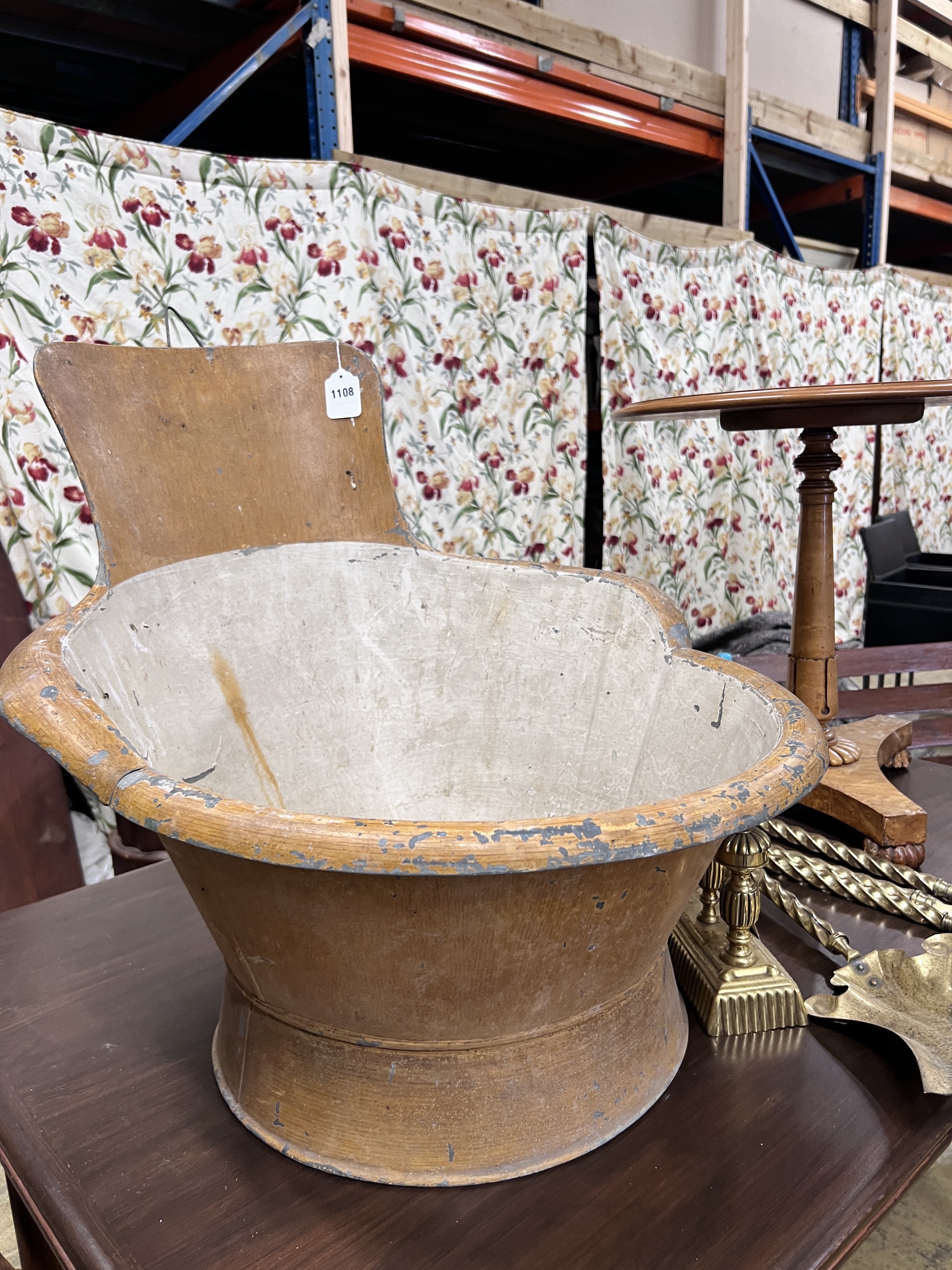 A 19th century French painted tin bath tub, width 64cm